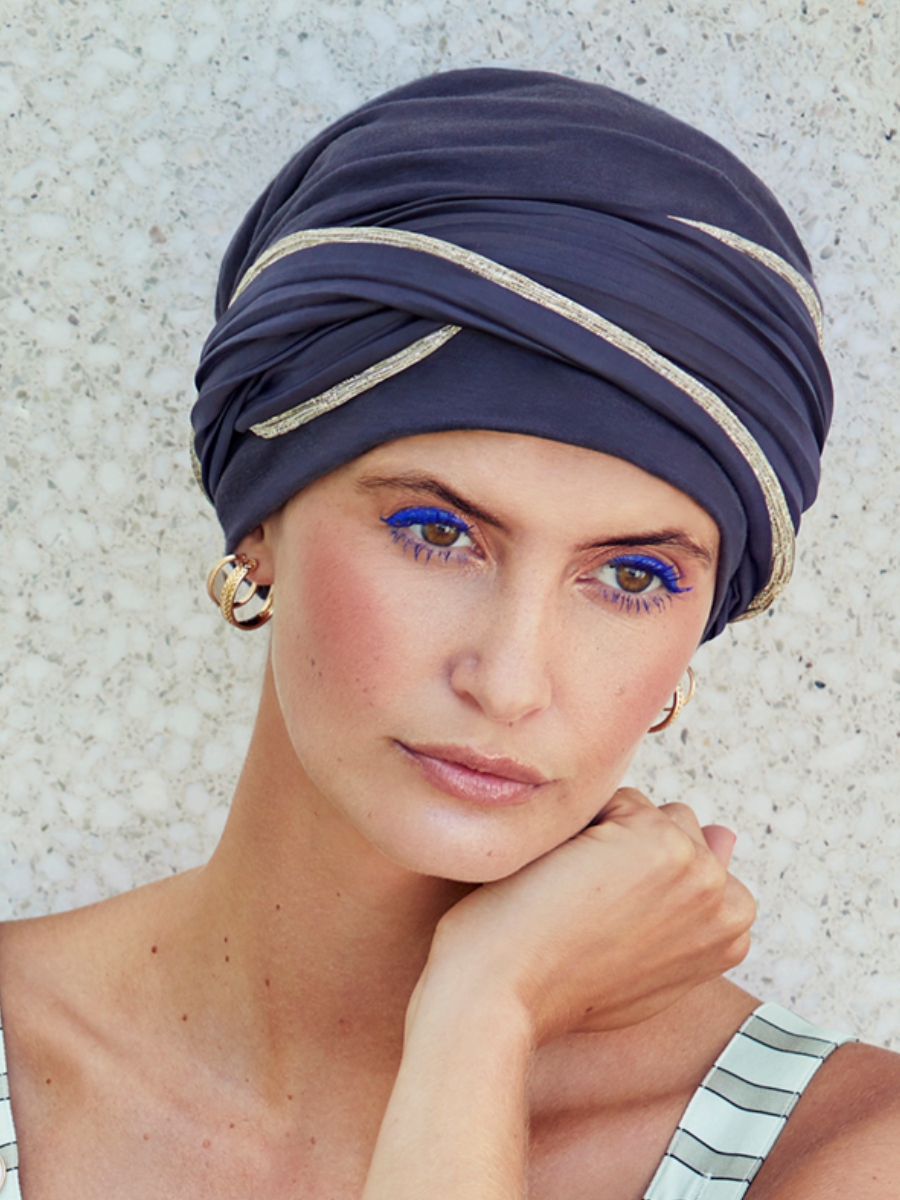 Chrsitine Headwear Turban - Viva Emmy - Shades of Blue w/Gold SALE